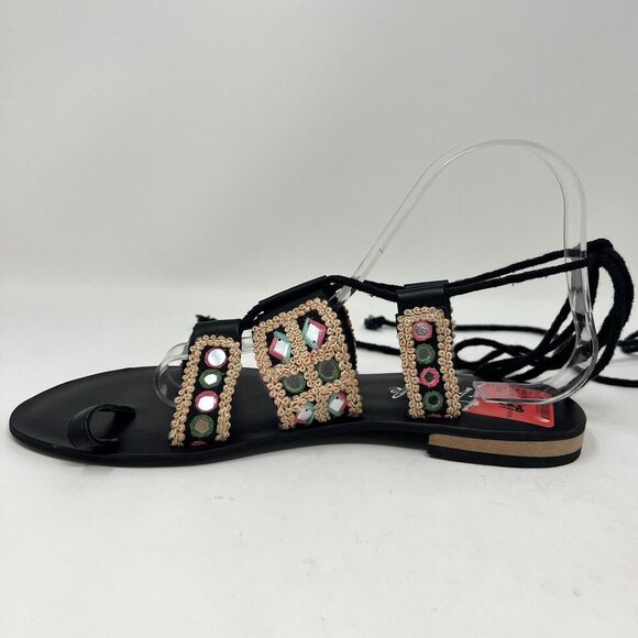 Free People Mantra Mirror Sandals Black Boho Gladiator Lace Up EU 39 Women’s 8.5 - Picture 9 of 12